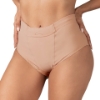 Left side view of beige pelvic floor support brief with compression bands, ideal for pregnancy, postpartum, and inguinal hernia relief